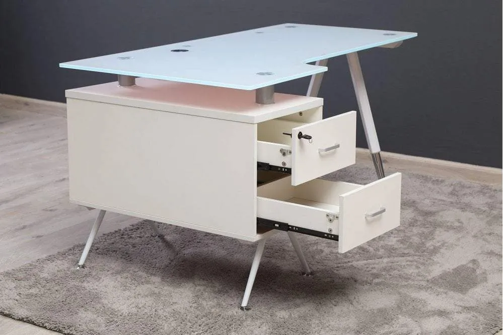 1.6 Metre Glass Top Office Desk-White