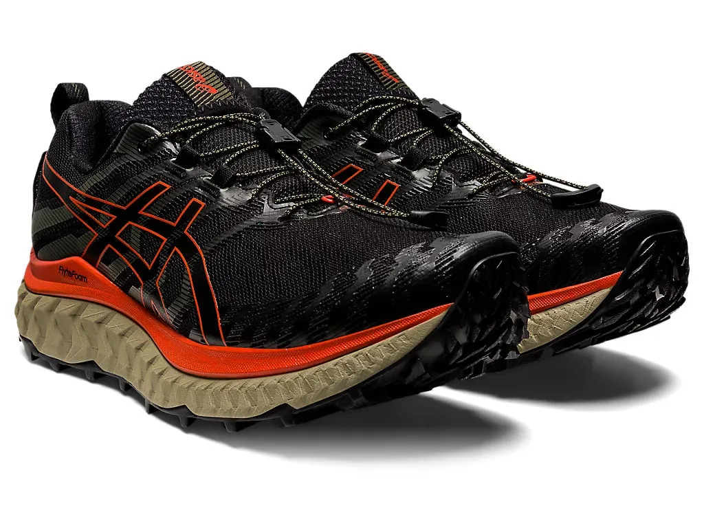 ASICS Mens TRABUCO MAX Trail Running Shoes in Black/Cherry Tomato Color