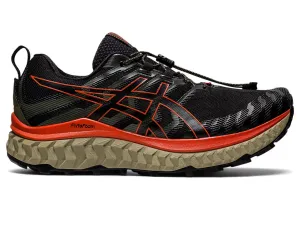 ASICS Mens TRABUCO MAX Trail Running Shoes in Black/Cherry Tomato Color