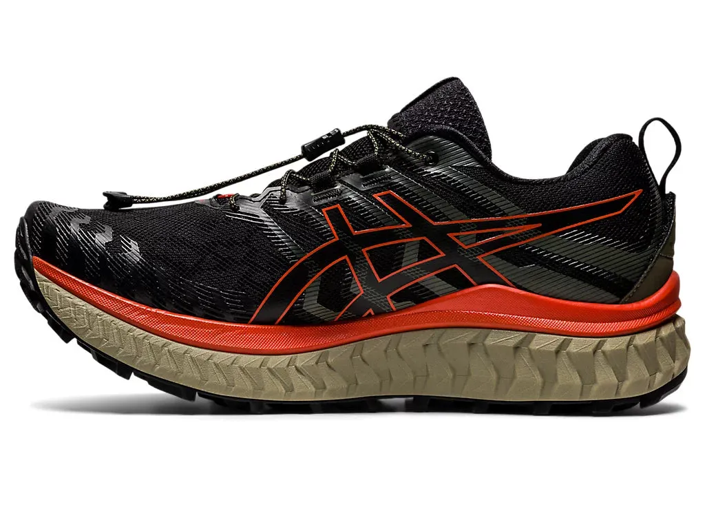 ASICS Mens TRABUCO MAX Trail Running Shoes in Black/Cherry Tomato Color