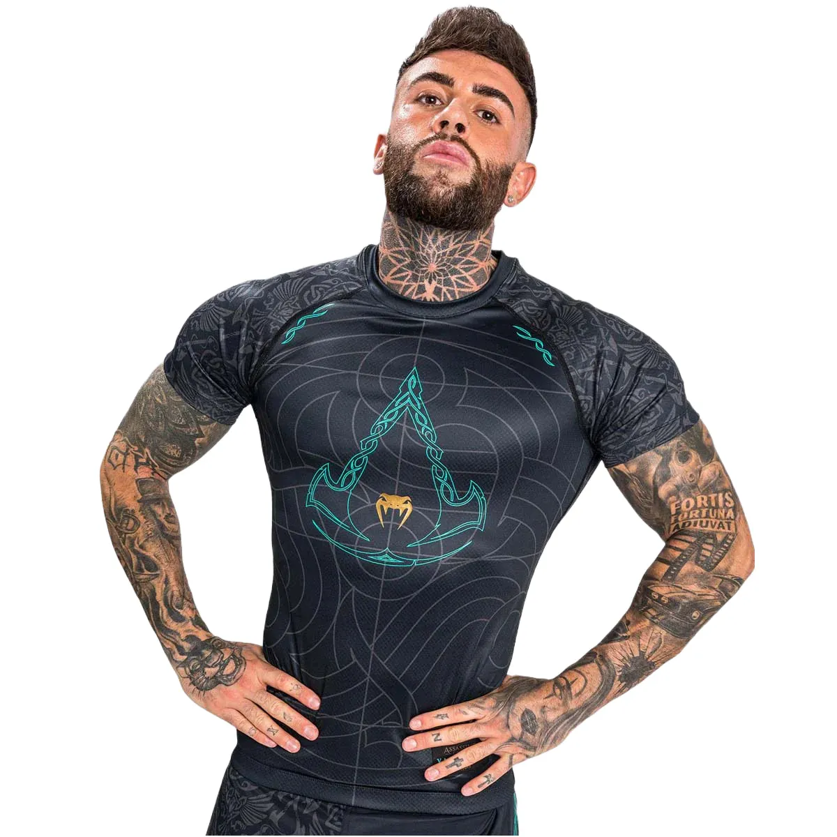 Black Venum Assassin's Creed Reloaded Short Sleeve Rash Guard