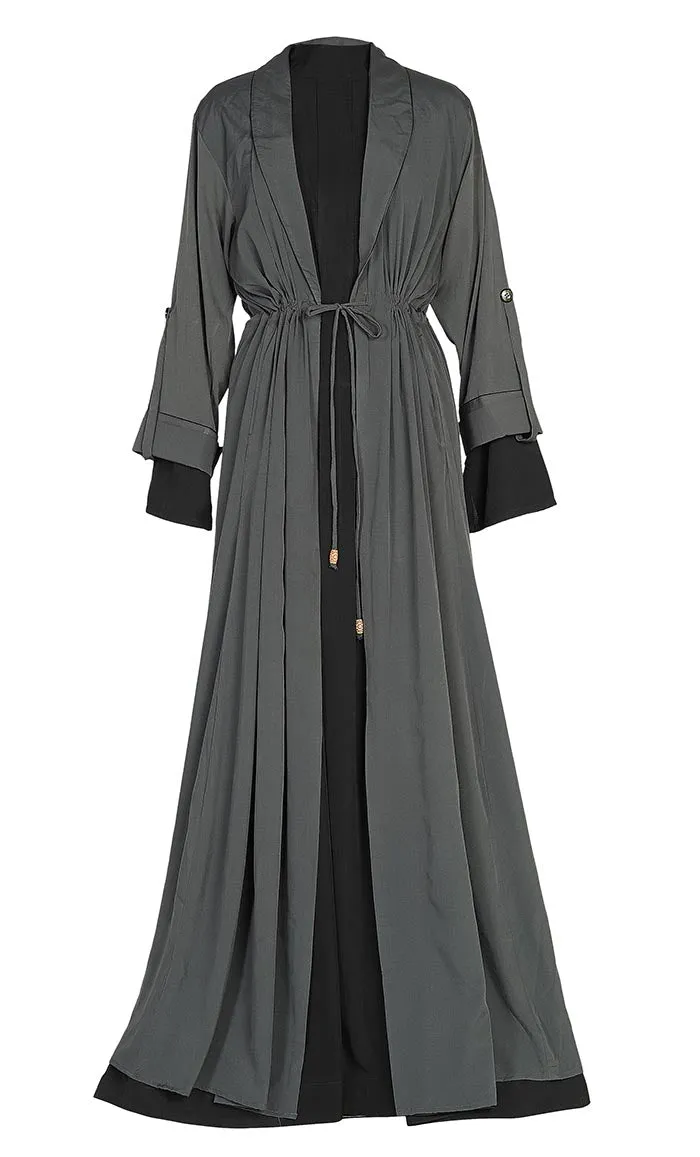 Comfy Everyday Wear Grey Contrasted Double Layer Bisht And Lined Abaya