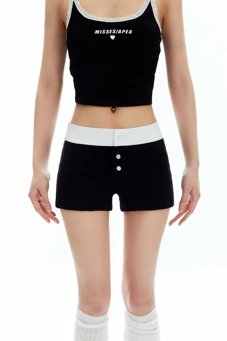 Contrast Waistband Buttoned Terry Shorts