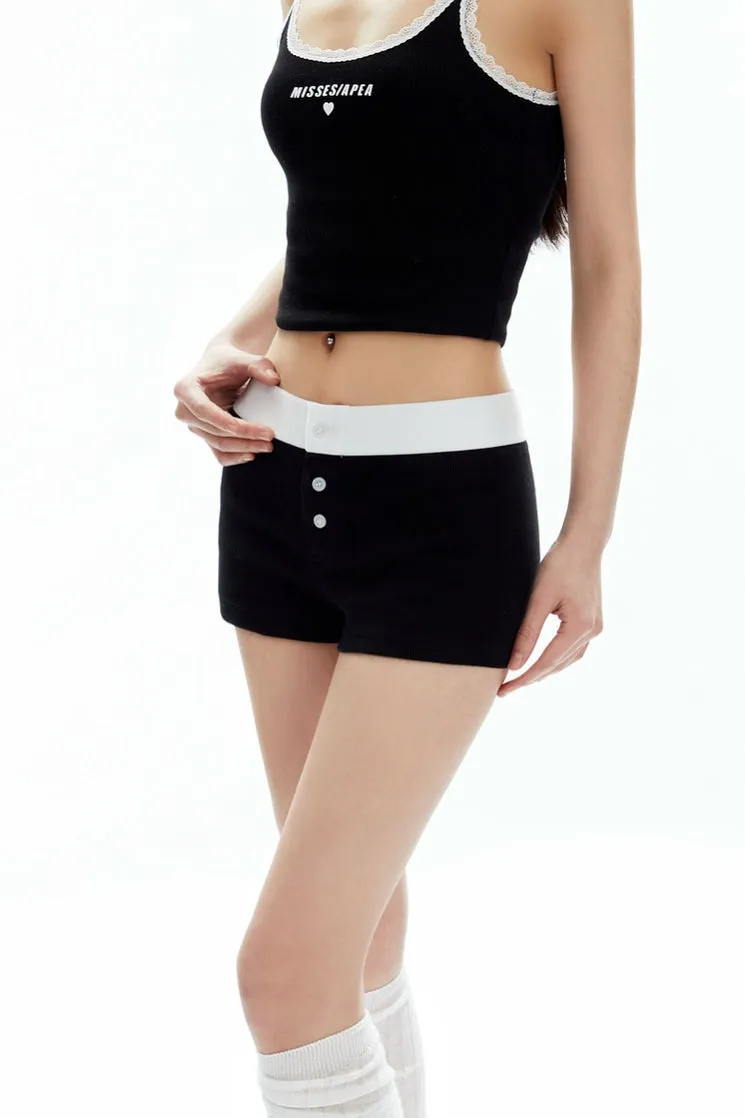 Contrast Waistband Buttoned Terry Shorts