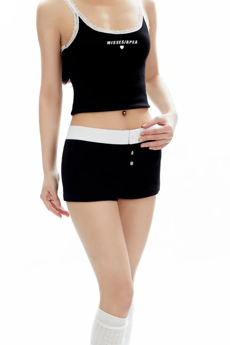 Contrast Waistband Buttoned Terry Shorts