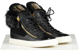 Giuseppe Zanotti Black Leather Suede And Calfhair London High-top Sneakers UK 4 EU 37 👠