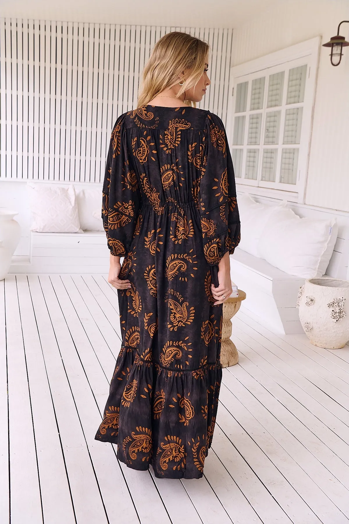 Jaase - Catalonia Maxi Dress with Batwing Sleeve Button Front - Milan Collection