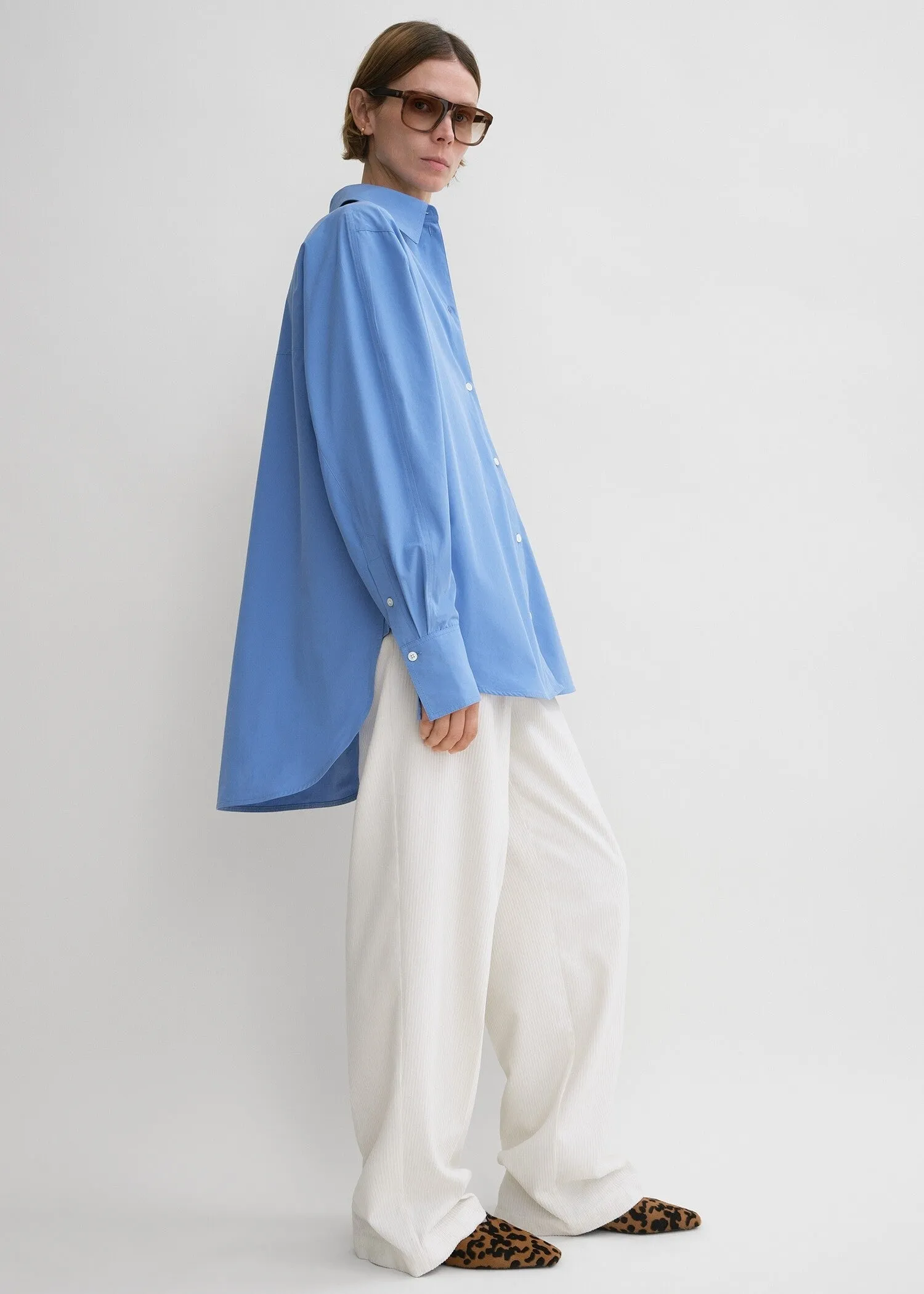 Kimono-sleeve poplin shirt cornflower