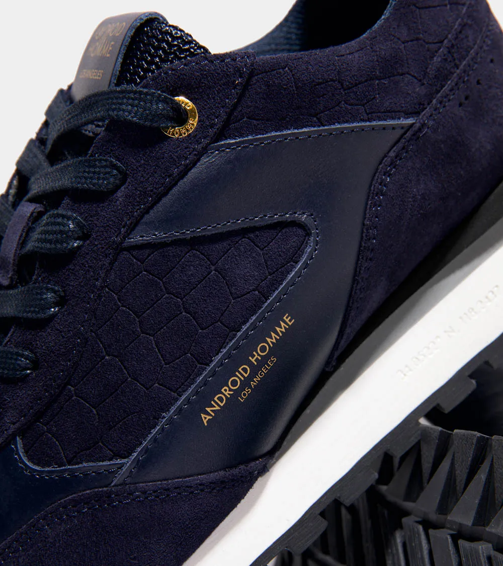 Lechuza Racer | Navy Caiman Croc Emboss Suede AHP241-10