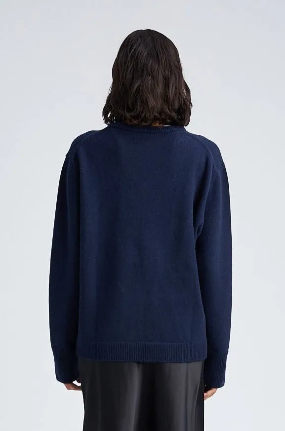 Navy Cashmere V-Neck Boyfriend Sweater