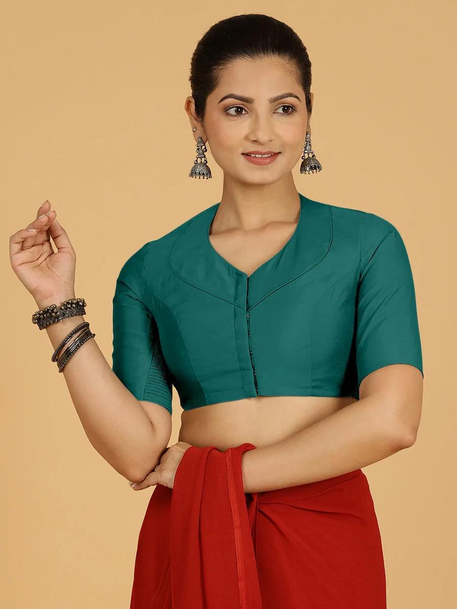 Pallavi x Rozaana | Elbow Sleeves Saree Blouse in Peacock Green