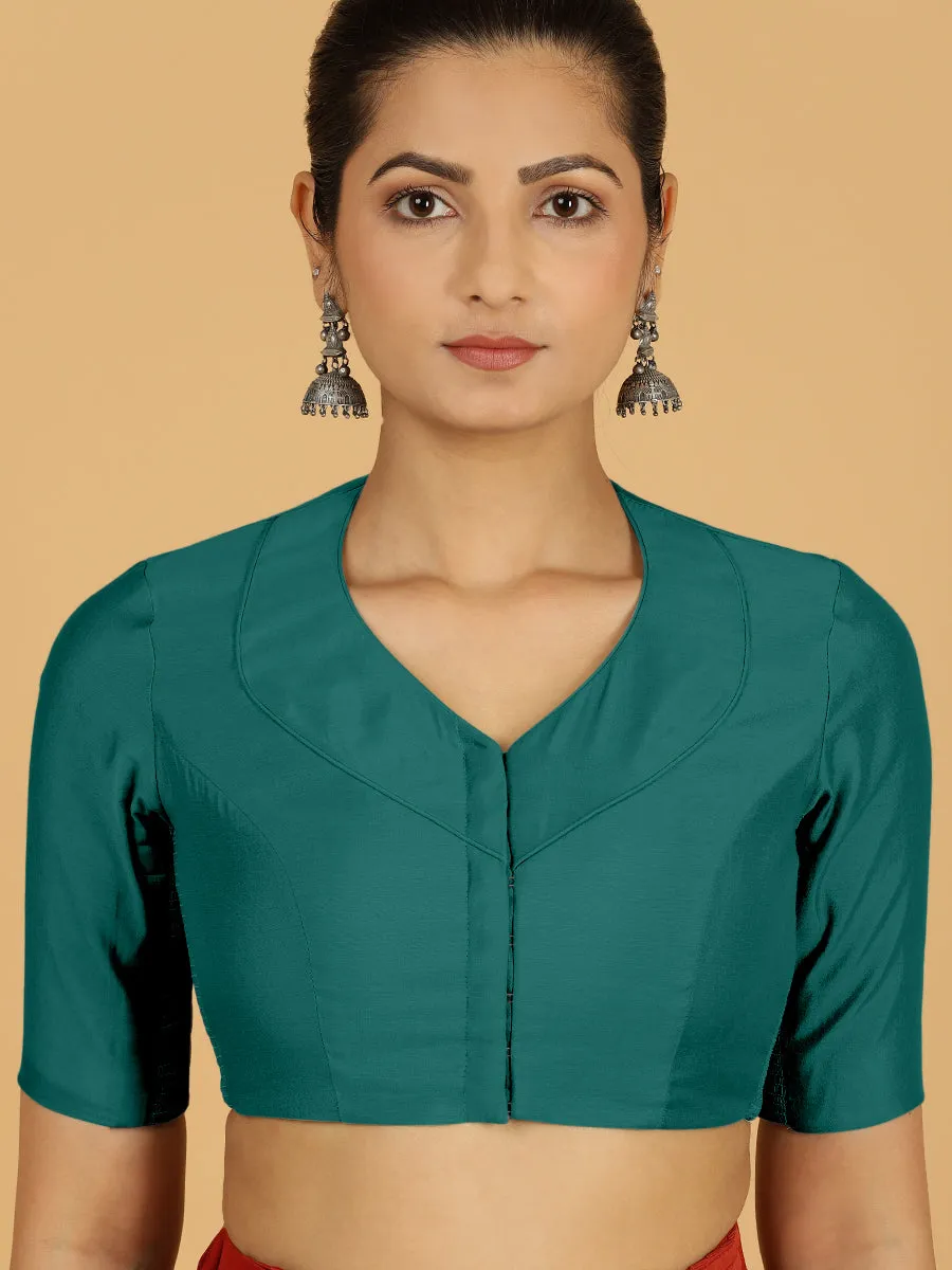 Pallavi x Rozaana | Elbow Sleeves Saree Blouse in Peacock Green