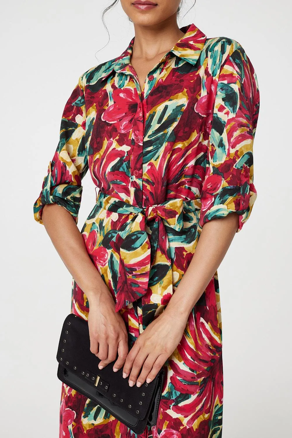 Printed Button Front Shirt Dress