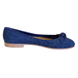 Raffia Ballet Flats (Navy)