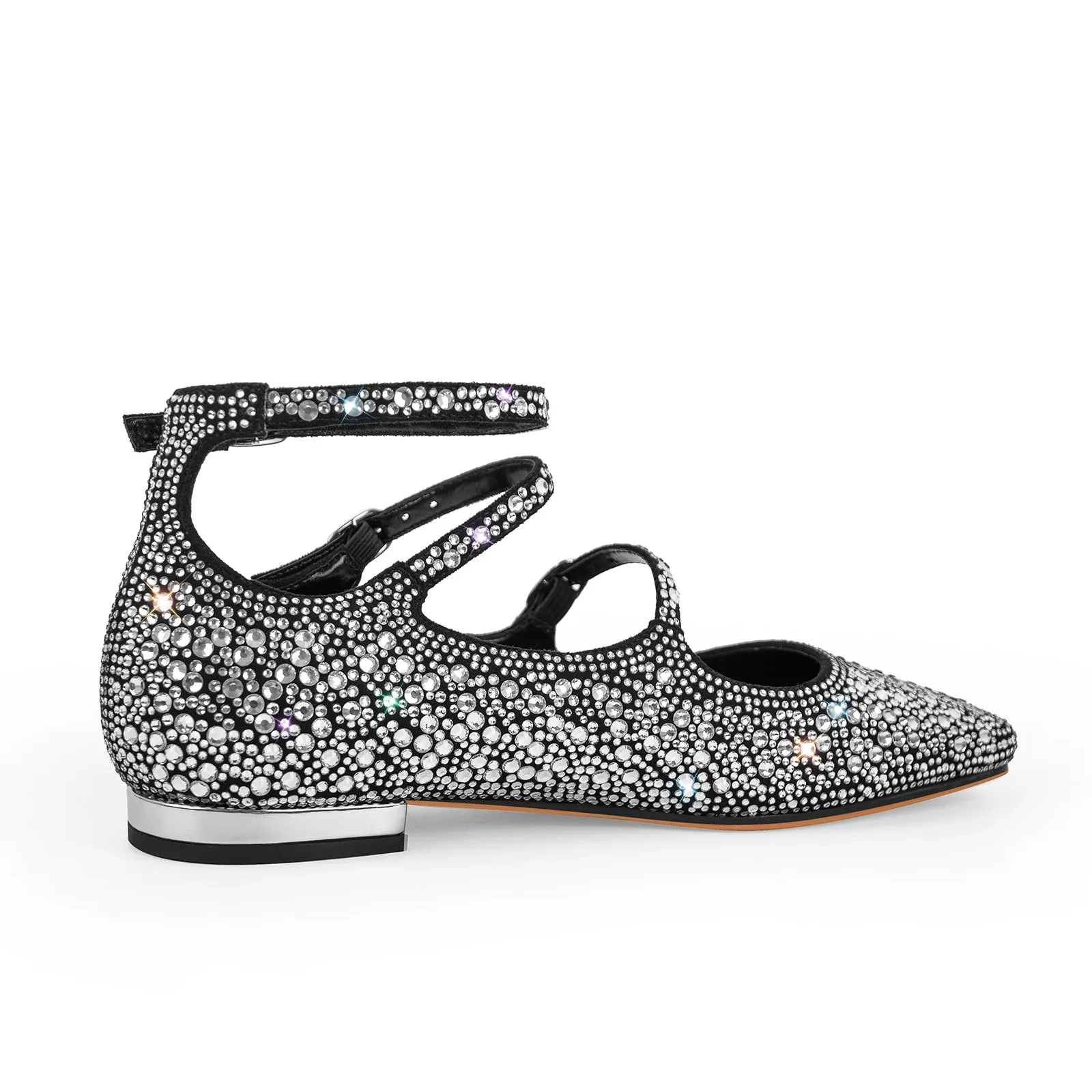 Rhinestone Strap Square Toe Buckle Flats