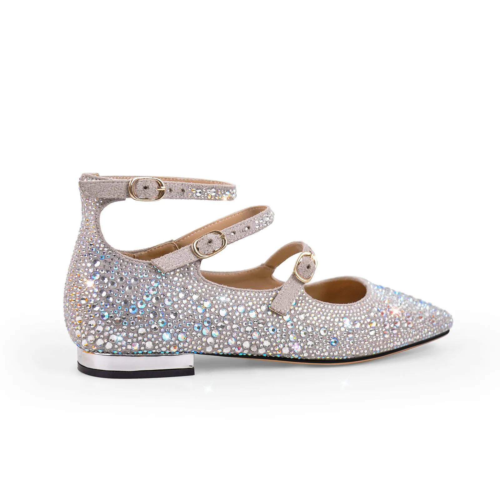 Rhinestone Strap Square Toe Buckle Flats