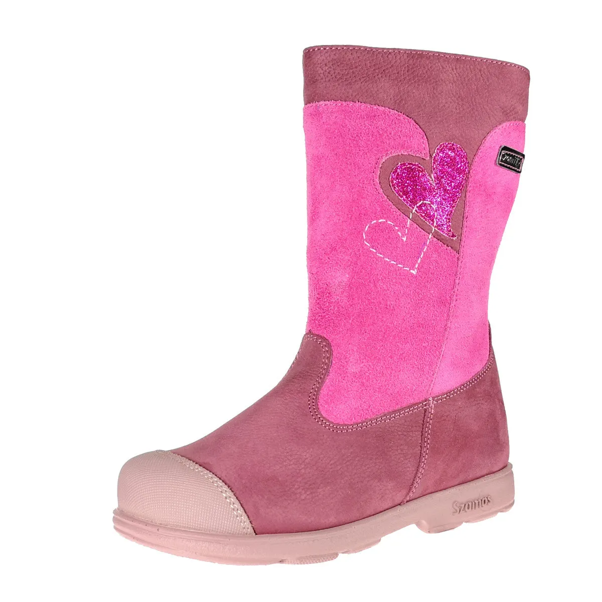 Szamos kid girl supinated boots pink and mauve with hearts and side zipper little kid/big kid size