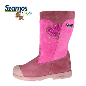 Szamos kid girl supinated boots pink and mauve with hearts and side zipper little kid/big kid size