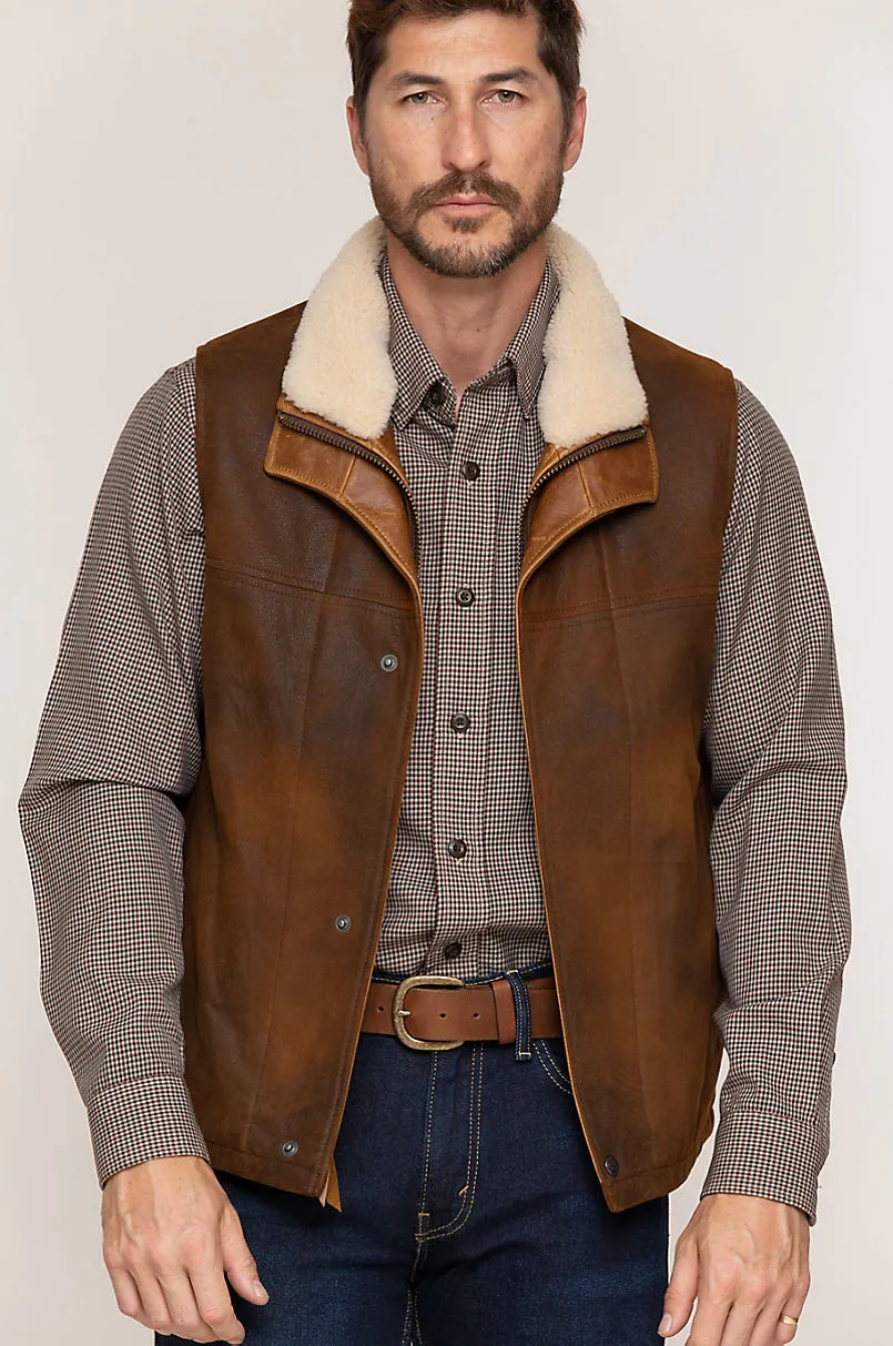 Trekker Lambskin Leather Vest with Shearling Collar