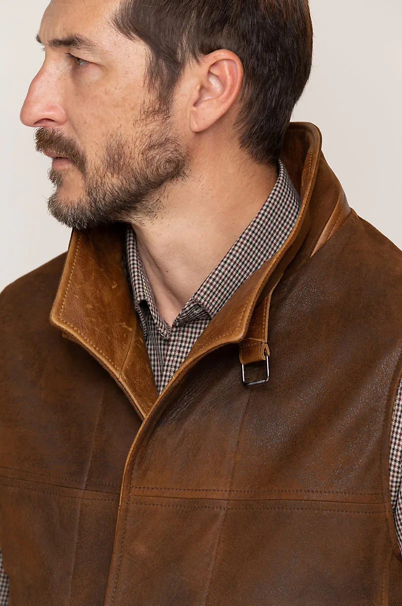 Trekker Lambskin Leather Vest with Shearling Collar