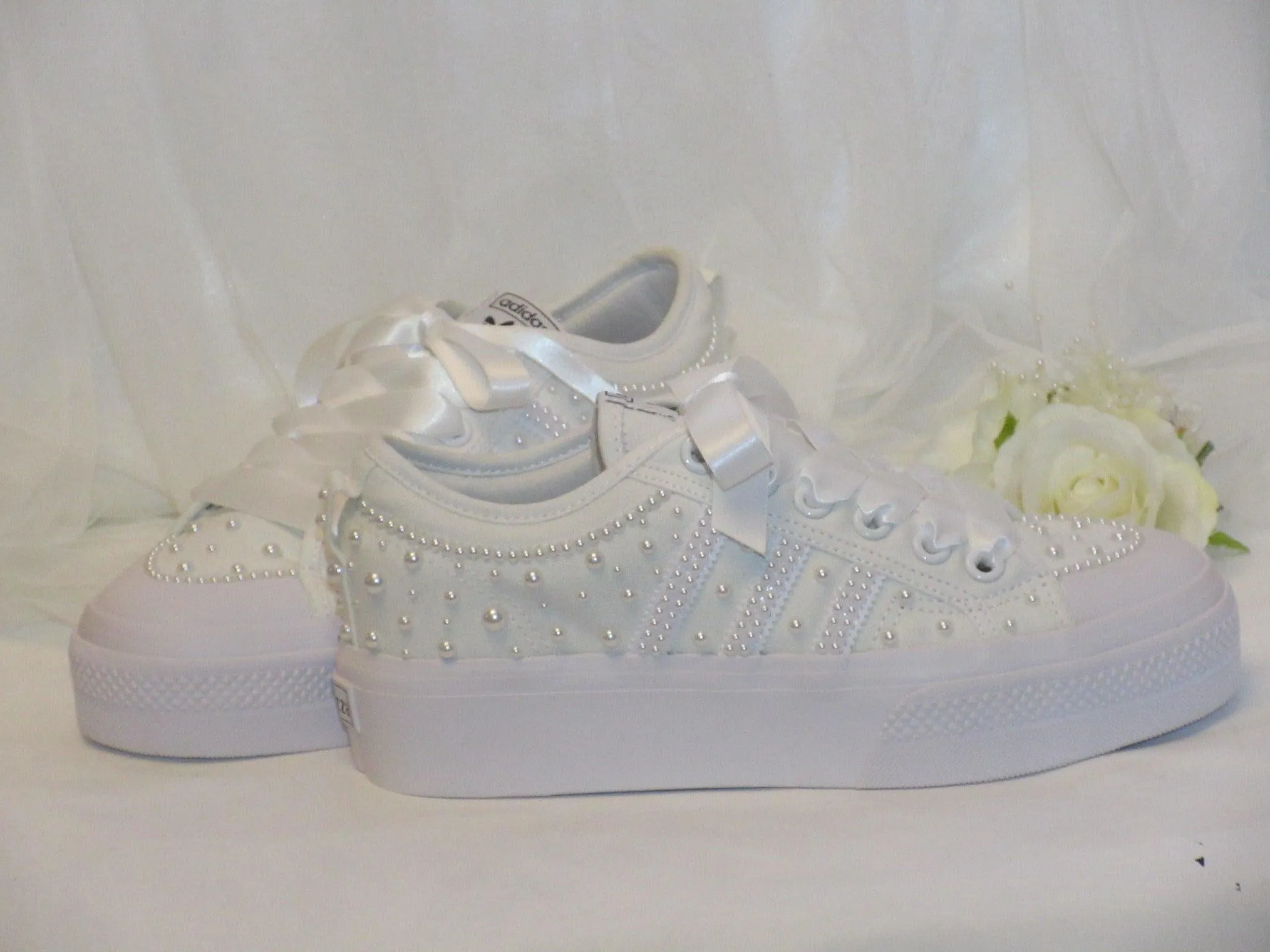 Wedding White Pearl Adidas Platform Bridal Sneakers