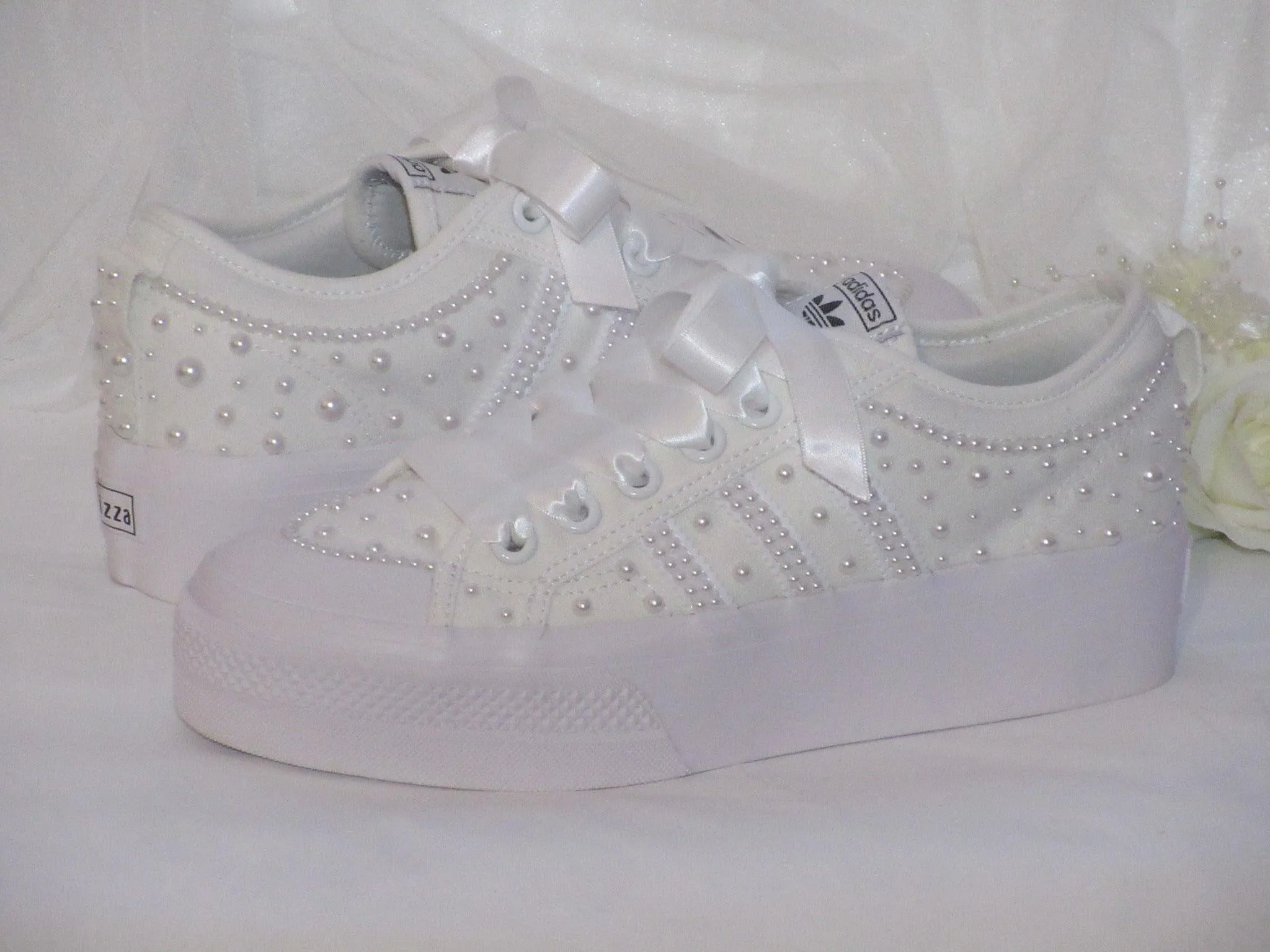 Wedding White Pearl Adidas Platform Bridal Sneakers