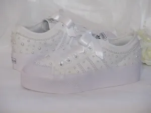 Wedding White Pearl Adidas Platform Bridal Sneakers