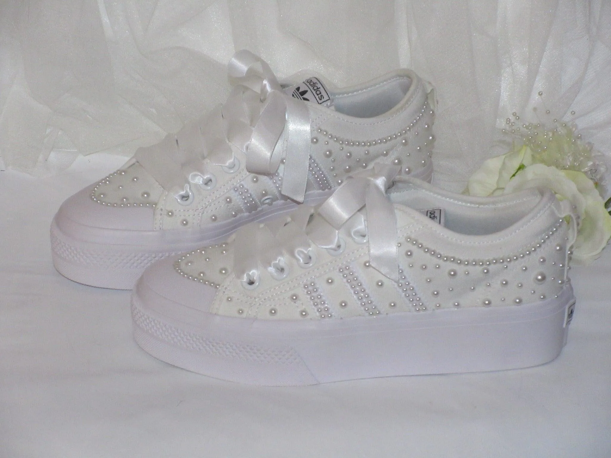 Wedding White Pearl Adidas Platform Bridal Sneakers