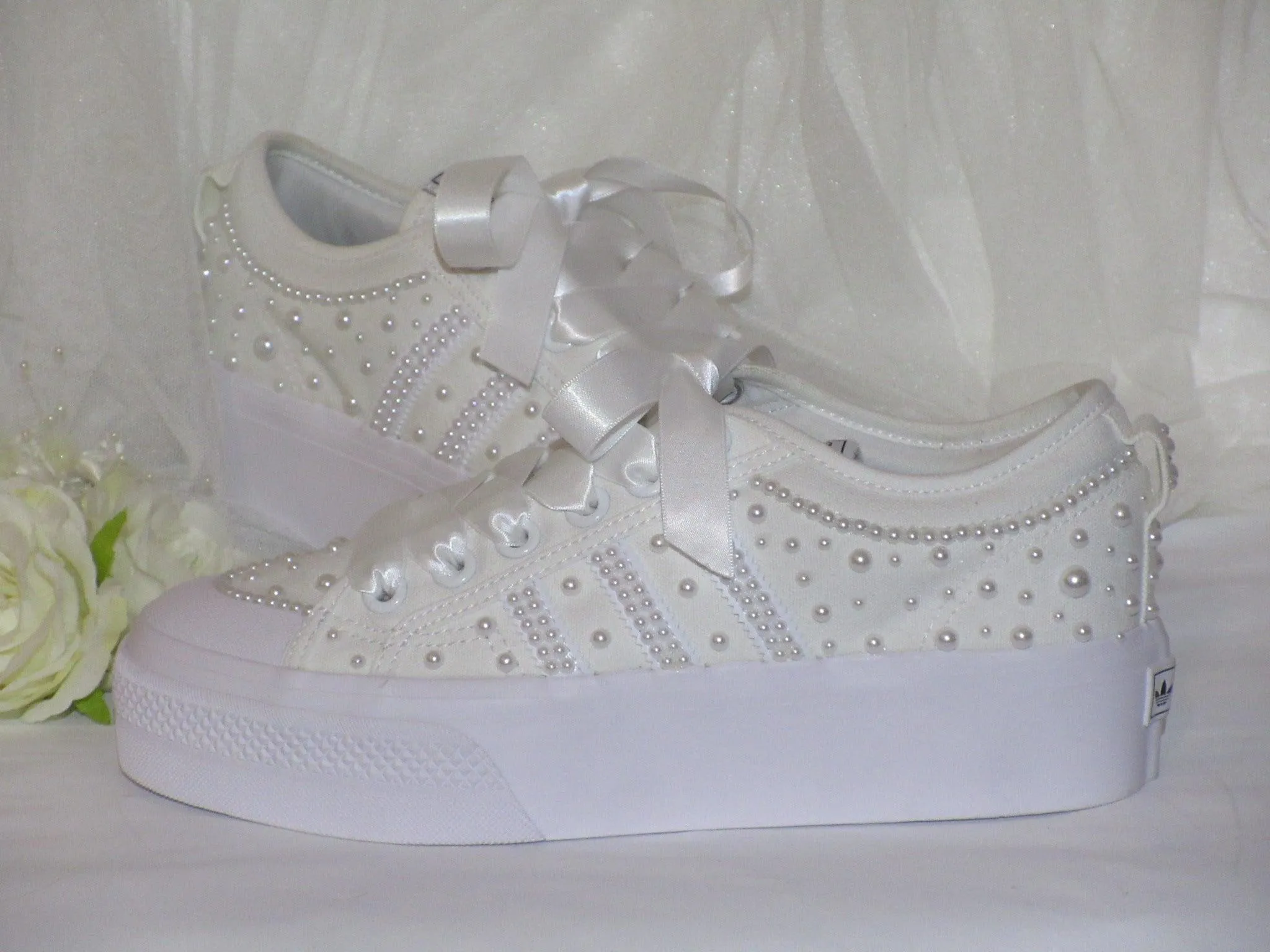 Wedding White Pearl Adidas Platform Bridal Sneakers