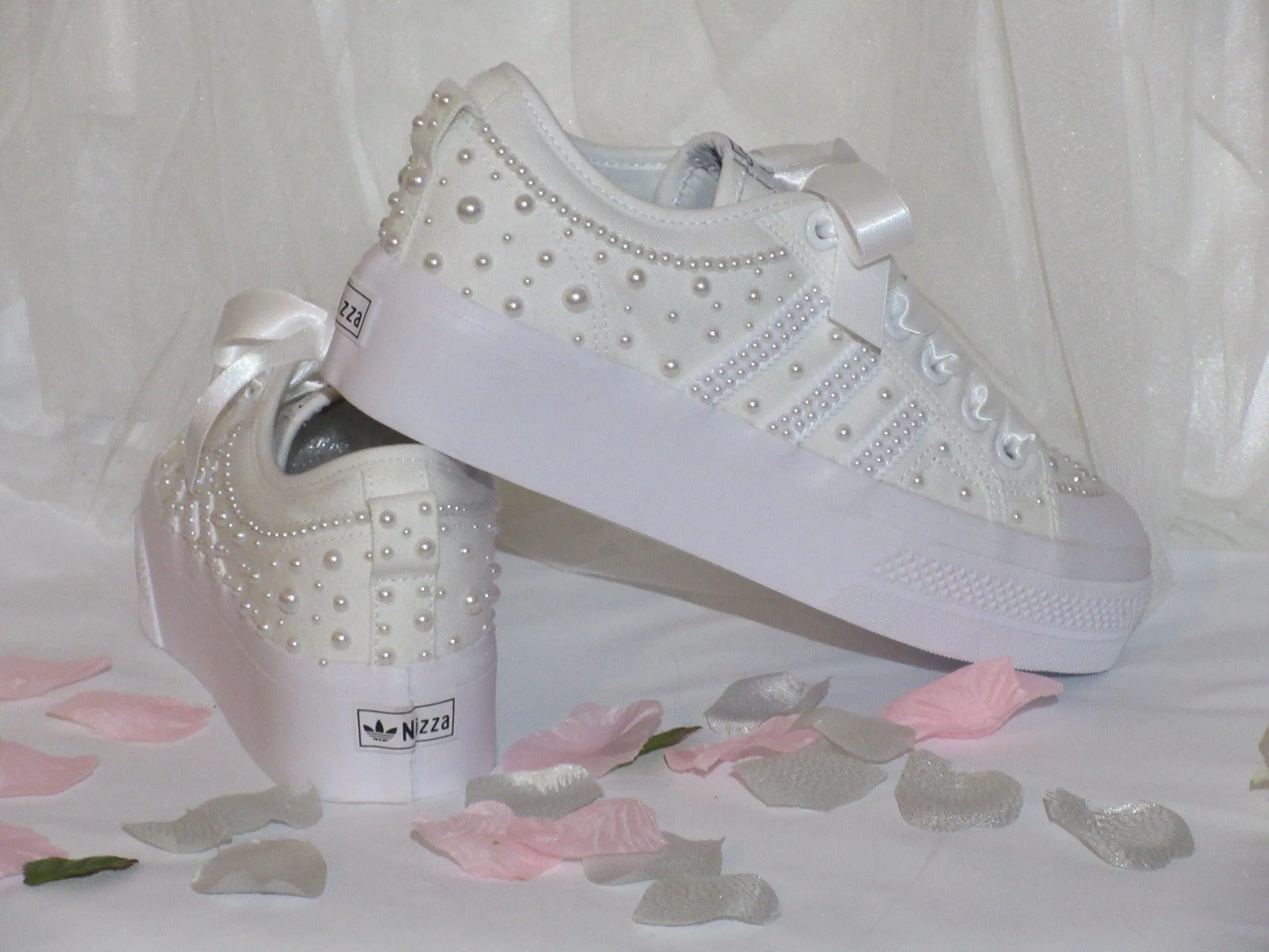 Wedding White Pearl Adidas Platform Bridal Sneakers